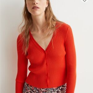 H&M Orange Tangerine Purple Lilac Knit Slim Cropped Ribbed Cardigan